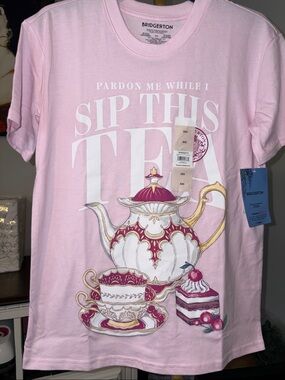 Bridgerton Kids Pink 'Sip This Tea' Short Sleeve Tee